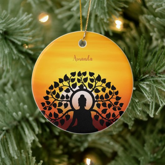 Yoga Boeddha Mediation Sunset Namaste gepersonalis Keramisch Ornament (Boom)