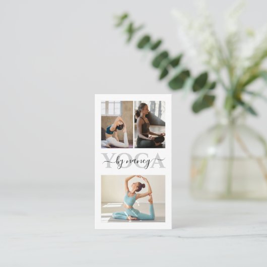 Yoga Bold Typografie Fotocollage QR Code Visitekaartje (Staand voorkant)