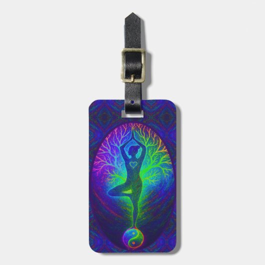 Yoga Boom Vrede Regenboog Bagagelabel (Voorkant verticaal)