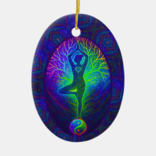 Yoga Boom Vrede Regenboog Keramisch Ornament