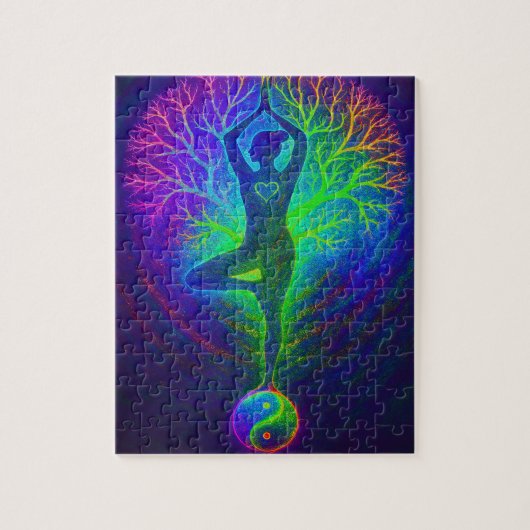 Yoga Boom Vredes Regenboog Legpuzzel (Verticaal)