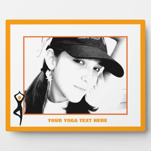 Yoga boomhouding zwart, oranje custom fotoplaat (Voorkant)