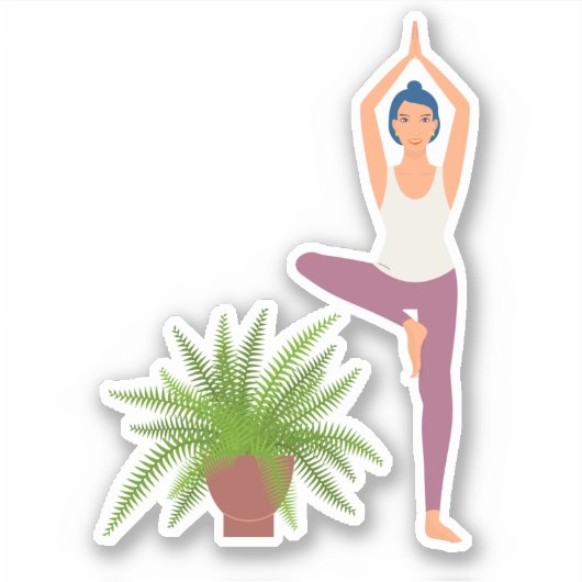 Yoga boompositie plant in pot transparante sticker (Voorkant)