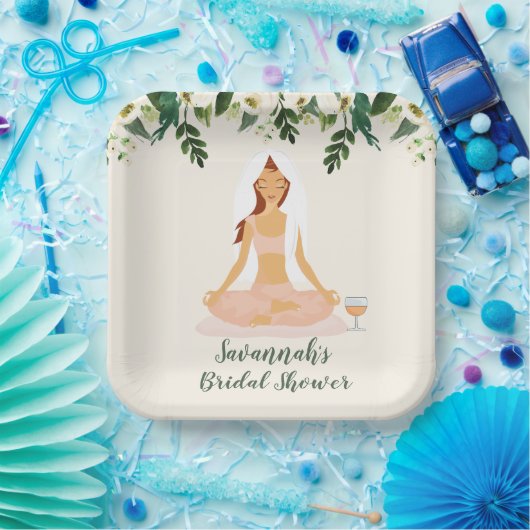 Yoga bruid Mimosa Vrijgezellenfeest bruin haar Papieren Bordje (Feest)