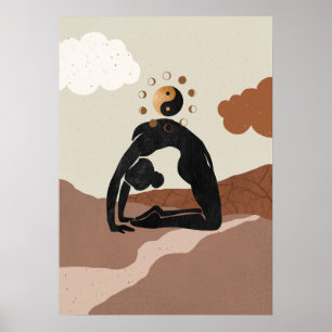 Yoga camel pose ustrasana yin yang moon phase poster