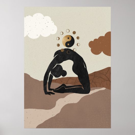 Yoga camel pose ustrasana yin yang moon phase poster (Voorkant)
