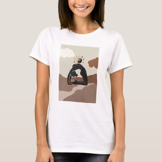 Yoga camel pose ustrasana yin yang moon phase t-shirt (Voorkant)