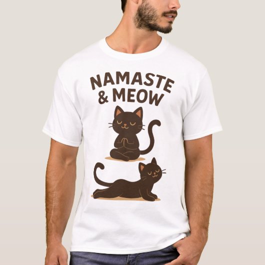 Yoga Cat Design – Namaste & Meow T-shirt (Voorkant)