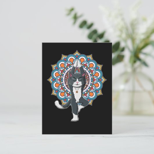 Yoga Cat Lover Mandala Chakra Relaxing Kitten Briefkaart (Staand voorkant)