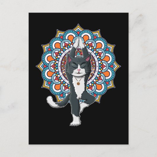 Yoga Cat Lover Mandala Chakra Relaxing Kitten Briefkaart (Voorkant)
