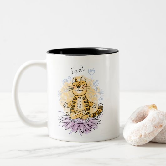 Yoga Cat Tweekleurige Koffiemok (Met donut)