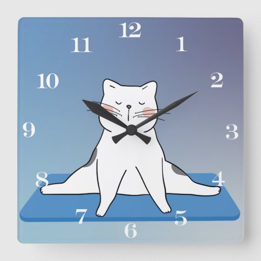 Yoga Cat Vierkante Klok (Voorkant)