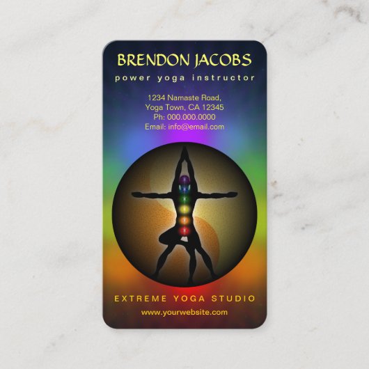 Yoga Chakra's Manly Pose Instructeur Leraar Visitekaartje (Voorkant)