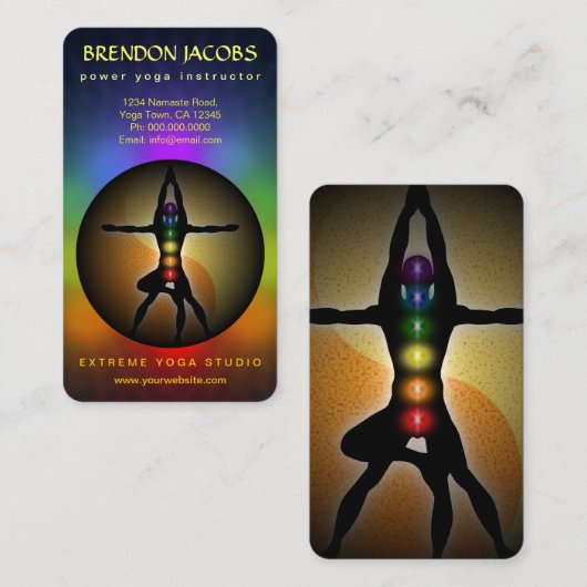 Yoga Chakra's Manly Pose Instructeur Leraar Visitekaartje (Voorkant / Achterkant)