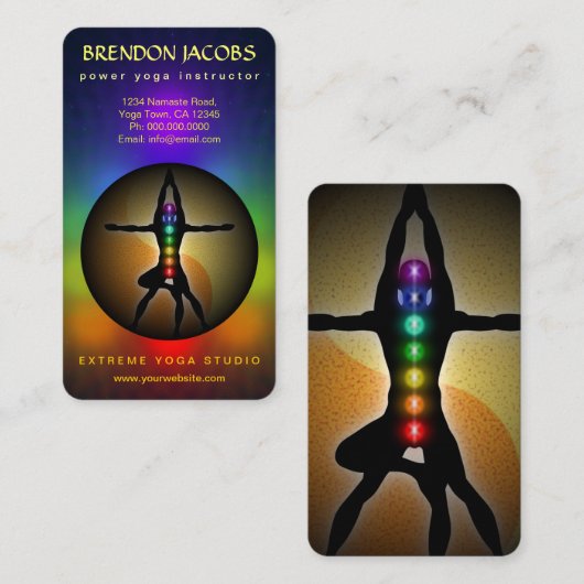 Yoga Chakra's Mannelijke Pose Instructeur Leraar Visitekaartje (Voorkant / Achterkant)