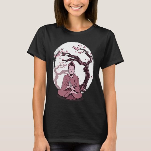 Yoga cherry blossom tree meditate Japanese writing T-shirt (Voorkant)