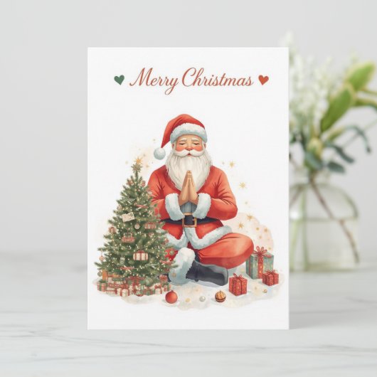 Yoga Christmas Santa Claus posing Yoga Holiday Feestdagenkaart (Staand voorkant)