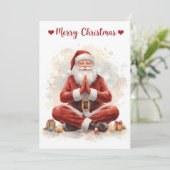 Yoga Christmas Santa Claus posing Yoga Holiday Feestdagenkaart (Staand voorkant)