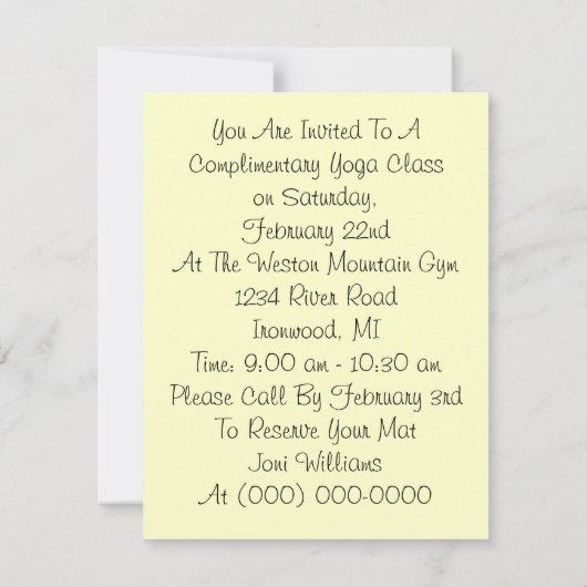 Yoga Class ~ Notice New Students Invitation Kaart (Achterkant)