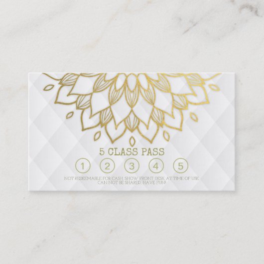 Yoga Class Pass Gold Mandala Floral White Leather Klantenkaartje (Voorkant)