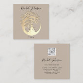 Yoga Classes School Instructor Beige Gold Vierkante Visitekaartje (Voorkant / Achterkant)