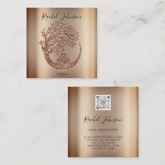 Yoga Classes School Instructor Holistic Qr Roos Vierkante Visitekaartje (Voorkant / Achterkant)