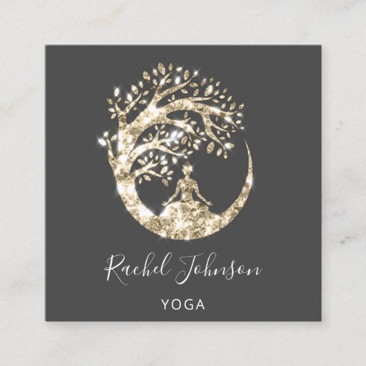 Yoga Classes School Instructor QR Black Gold Vierkante Visitekaartje (Voorkant)
