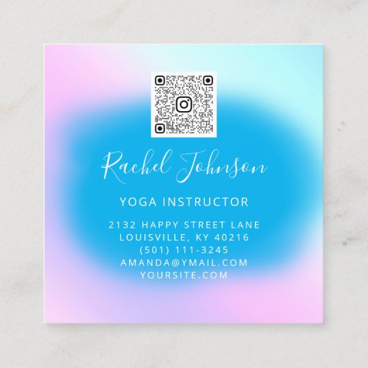 Yoga Classes School Instructor QR Blue Floral Vierkante Visitekaartje (Achterkant)