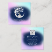 Yoga Classes School Instructor QR Blue Navy Vierkante Visitekaartje (Voorkant / Achterkant)