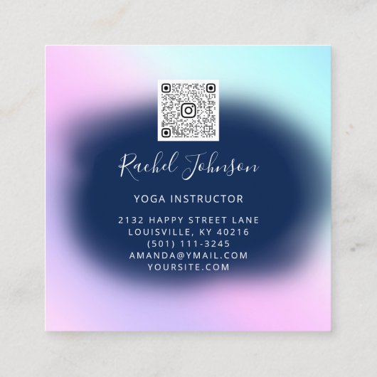 Yoga Classes School Instructor QR Blue Navy Vierkante Visitekaartje (Achterkant)