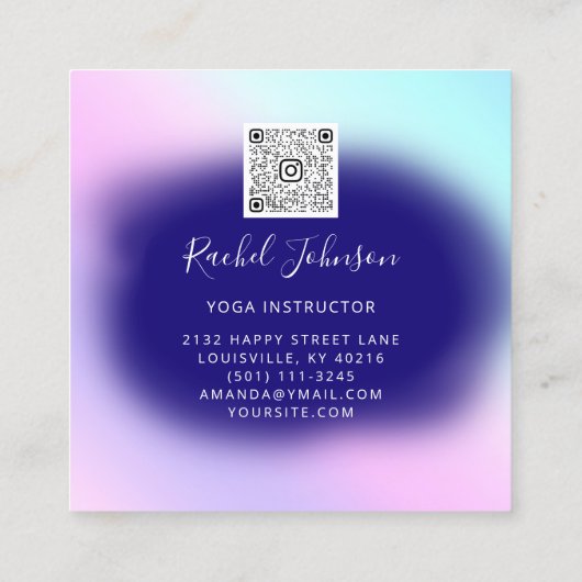 Yoga Classes School Instructor QR Heal Floral Vierkante Visitekaartje (Achterkant)