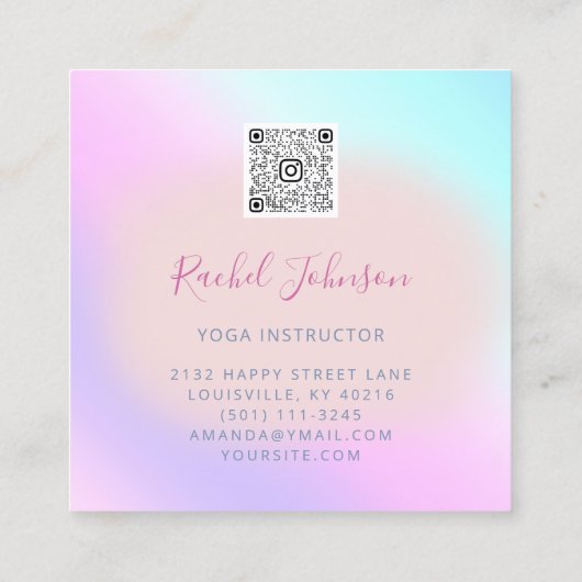 Yoga Classes School Instructor QR Heal Ombre Vierkante Visitekaartje (Achterkant)