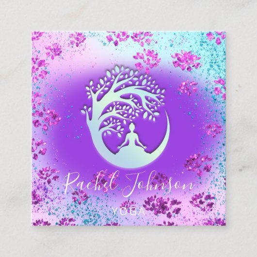 Yoga Classes School Instructor QR Heal Paars Vierkante Visitekaartje (Voorkant)