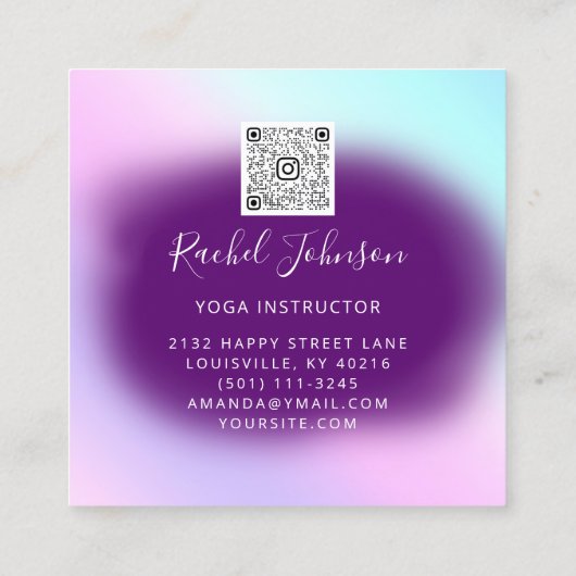 Yoga Classes School Instructor QR Heal Violet Vierkante Visitekaartje (Achterkant)