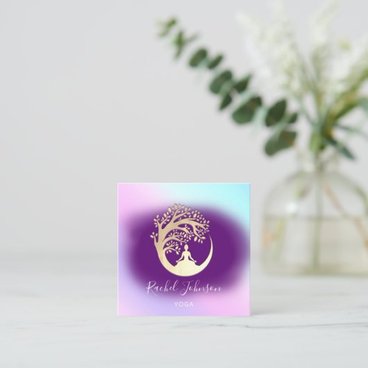Yoga Classes School Instructor QR Heal Violet Vierkante Visitekaartje (Staand voorkant)