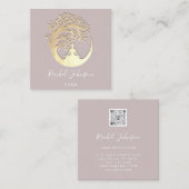 Yoga Classes School Logo Instructor QR Roos Vierkante Visitekaartje (Voorkant / Achterkant)