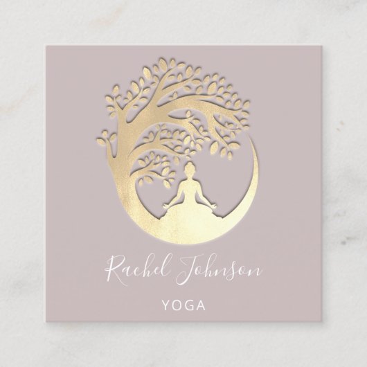 Yoga Classes School Logo Instructor QR Roos Vierkante Visitekaartje (Voorkant)
