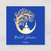 Yoga Classes School Logo Instructor QR Royal Blue Vierkante Visitekaartje (Voorkant)