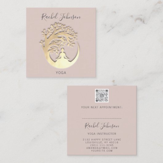 Yoga Classes School Private Instructor QrCode Roos Vierkante Visitekaartje (Voorkant / Achterkant)
