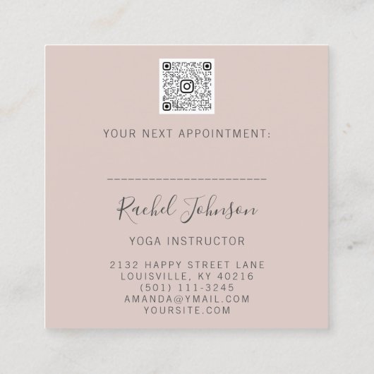 Yoga Classes School Private Instructor QrCode Roos Vierkante Visitekaartje (Achterkant)