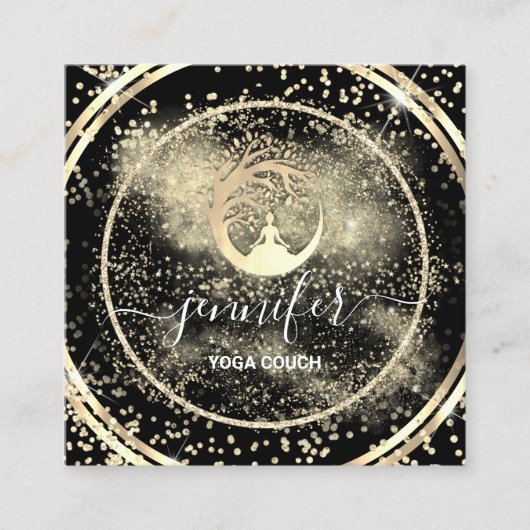 Yoga Couch Therapist Logo QR Code Gold Black Vierkante Visitekaartje (Voorkant)