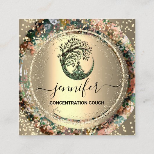 Yoga Couch Therapist Logo QR Code Gold Confetti Vierkante Visitekaartje (Voorkant)