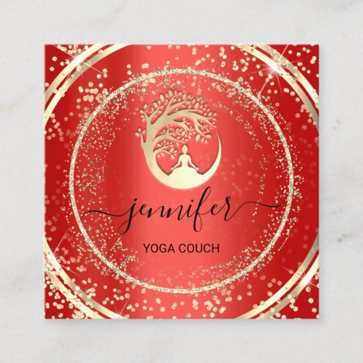 Yoga Couch Therapist Logo QR Code Gold Glitter Red Vierkante Visitekaartje (Voorkant)
