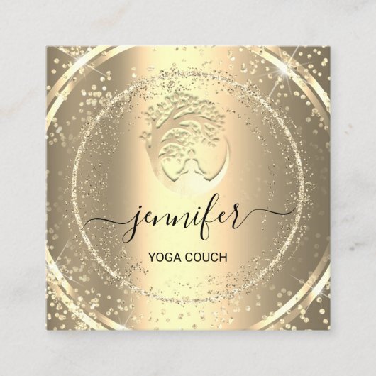 Yoga Couch Therapist Logo QR Code Gold Glitter Vierkante Visitekaartje (Voorkant)
