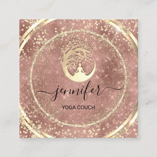 Yoga Couch Therapist Logo QR Code Gold GlitterRose Vierkante Visitekaartje (Voorkant)