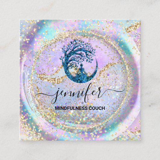Yoga Couch Therapist Logo QR Code Holograge Blue Vierkante Visitekaartje (Voorkant)
