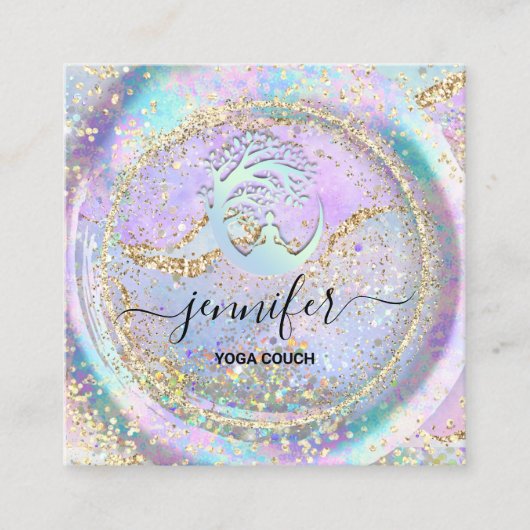 Yoga Couch Therapist Logo QR Code Holograph Gold Vierkante Visitekaartje (Voorkant)
