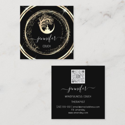 Yoga Couch Therapist Mindfullness QR CODE Black Vierkante Visitekaartje (Voorkant / Achterkant)