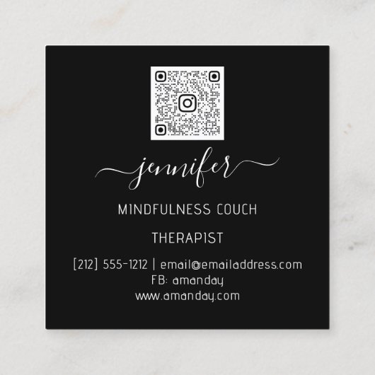 Yoga Couch Therapist Mindfullness QR CODE Black Vierkante Visitekaartje (Achterkant)