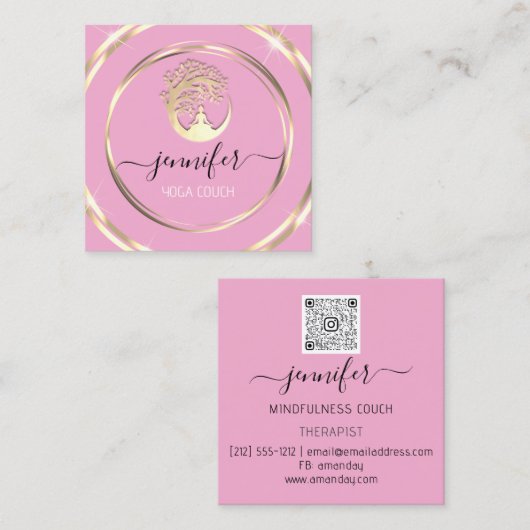 Yoga Couch Therapist Mindfullness QR CODE Roze Vierkante Visitekaartje (Voorkant / Achterkant)